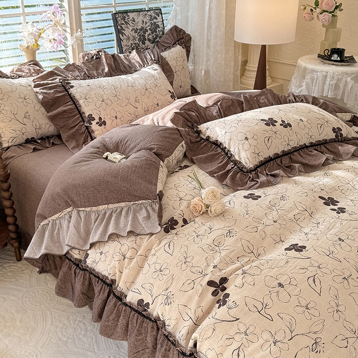 91家纺网 家纺一手货源 找家纺 唐人居 2025新款水洗亚麻四件套 芳华