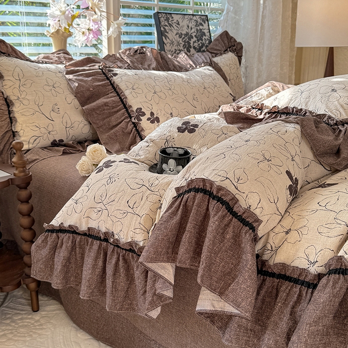 91家纺网 家纺一手货源 找家纺 唐人居 2025新款水洗亚麻四件套 芳华