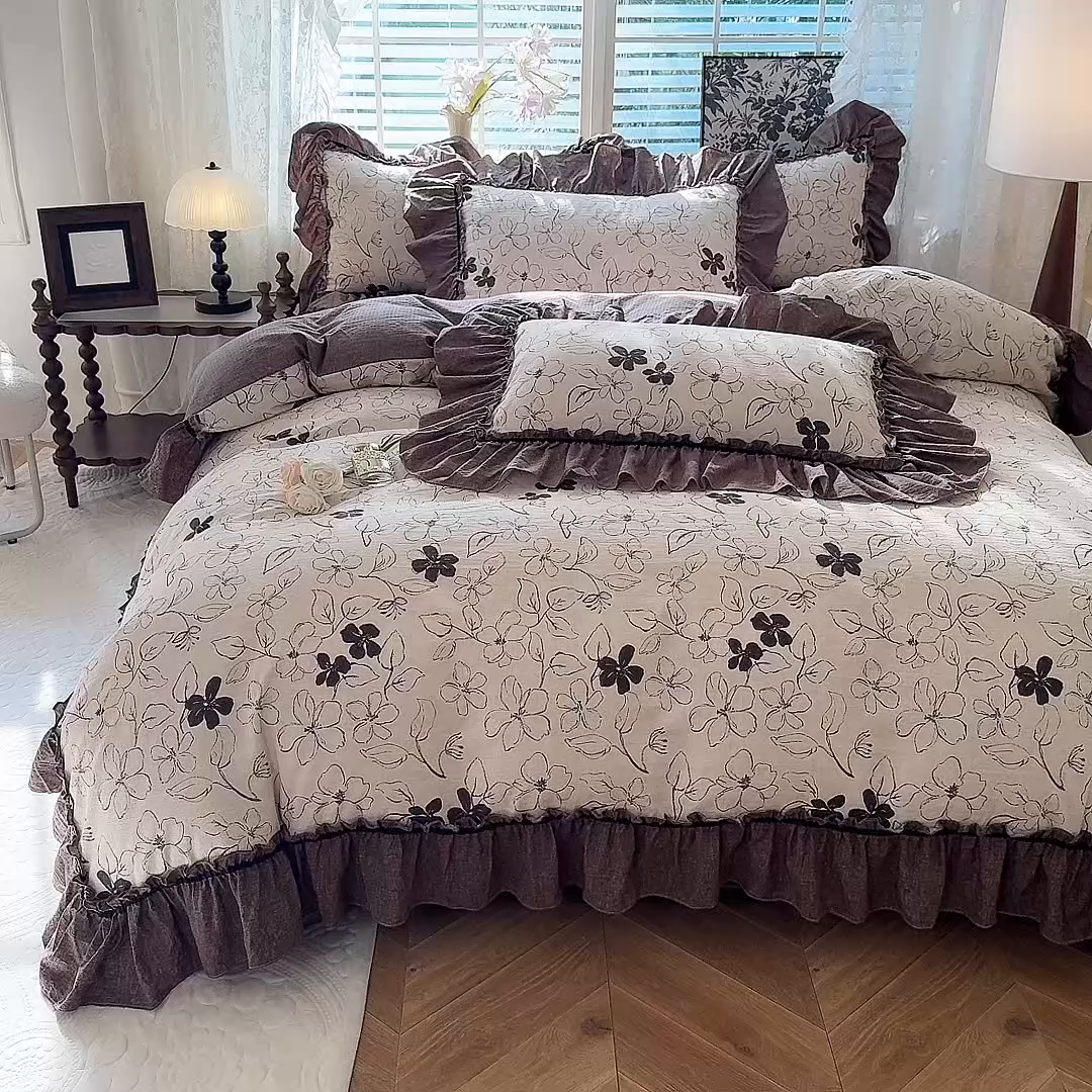 91家纺网 家纺一手货源 找家纺 唐人居 2025新款水洗亚麻四件套 芳华