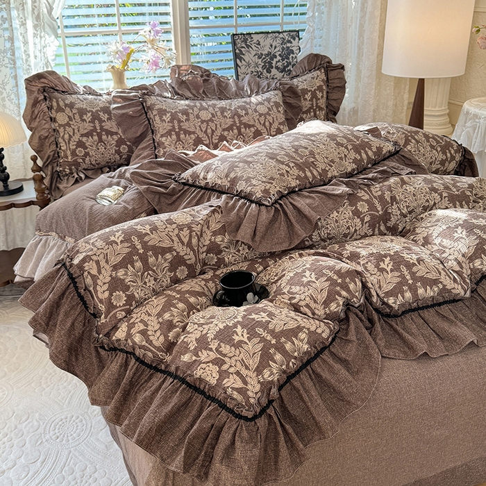 91家纺网 家纺一手货源 找家纺 唐人居 2025新款水洗亚麻四件套 墨染青筠