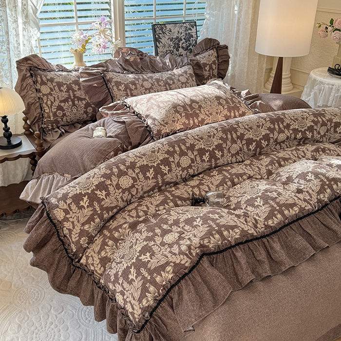 91家纺网 家纺一手货源 找家纺 唐人居 2025新款水洗亚麻四件套 墨染青筠