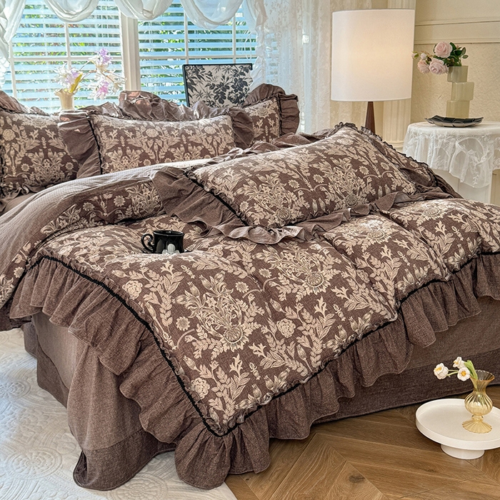 91家纺网 家纺一手货源 找家纺 唐人居 2025新款水洗亚麻四件套 墨染青筠