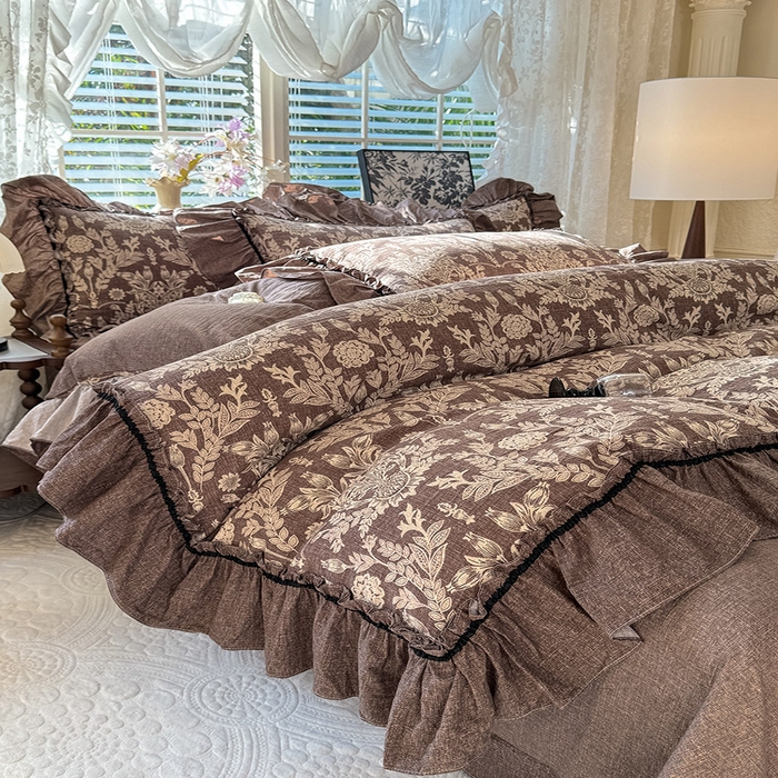 91家纺网 家纺一手货源 找家纺 唐人居 2025新款水洗亚麻四件套 墨染青筠