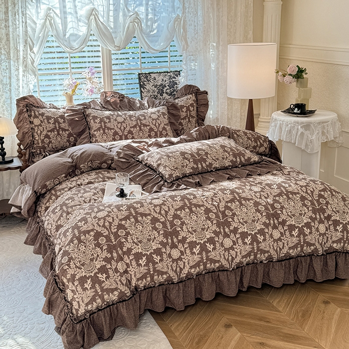 91家纺网 家纺一手货源 找家纺 唐人居 2025新款水洗亚麻四件套 墨染青筠