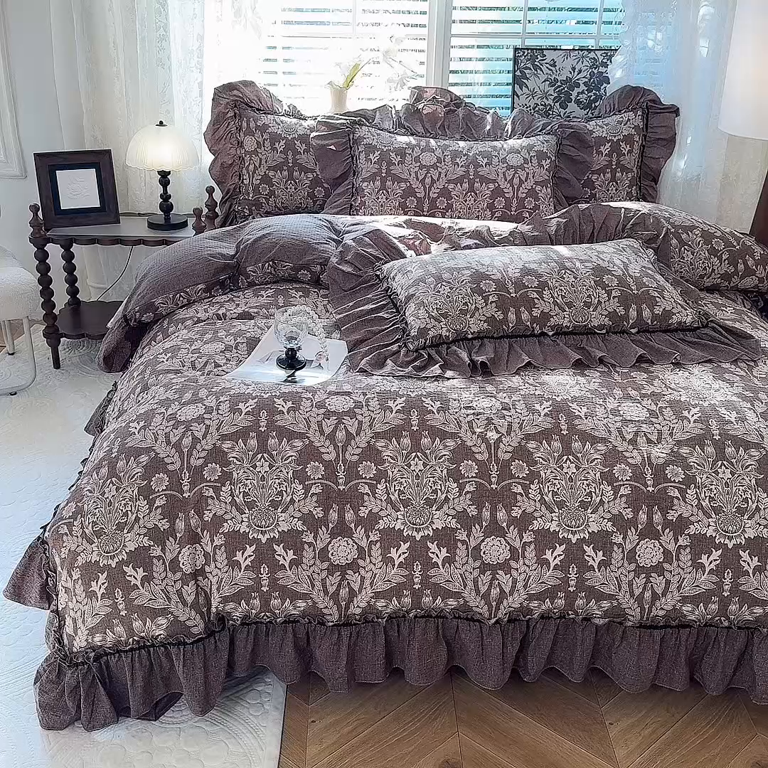 91家纺网 家纺一手货源 找家纺 唐人居 2025新款水洗亚麻四件套 墨染青筠