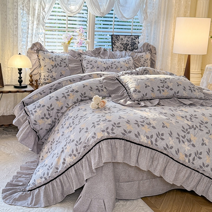 91家纺网 家纺一手货源 找家纺 唐人居 2025新款水洗亚麻四件套 蔓叶兰