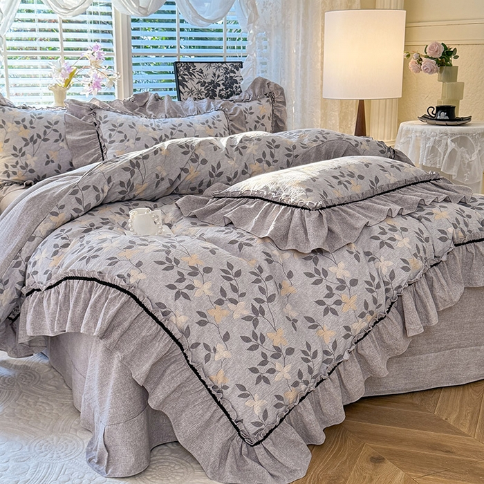 91家纺网 家纺一手货源 找家纺 唐人居 2025新款水洗亚麻四件套 蔓叶兰