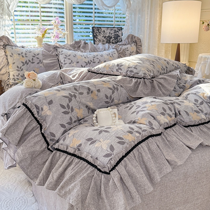 91家纺网 家纺一手货源 找家纺 唐人居 2025新款水洗亚麻四件套 蔓叶兰