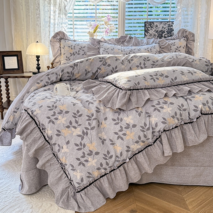 91家纺网 家纺一手货源 找家纺 唐人居 2025新款水洗亚麻四件套 蔓叶兰