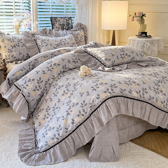 91家纺网 家纺一手货源 找家纺 唐人居 2025新款水洗亚麻四件套 蔓叶兰