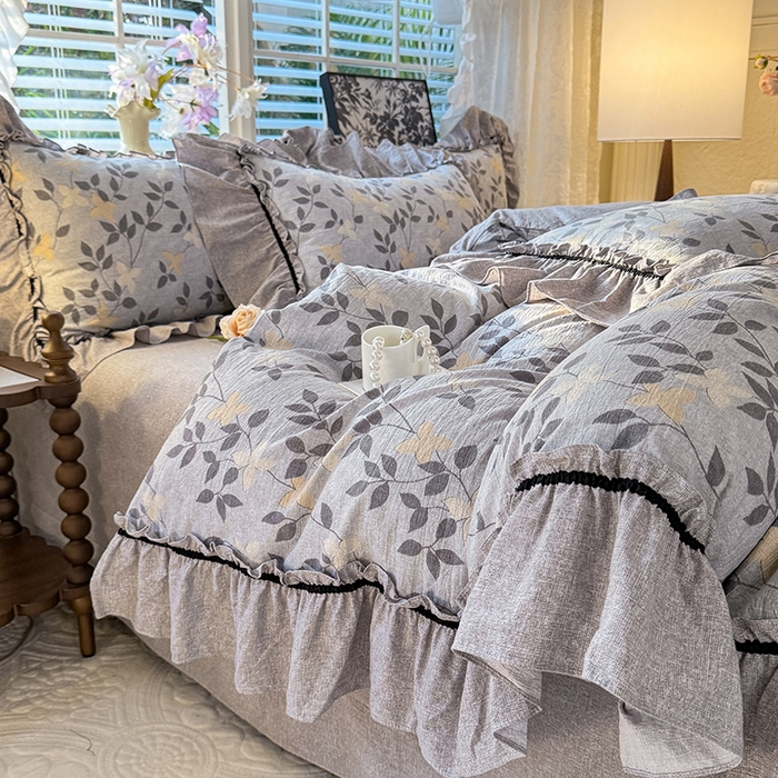 91家纺网 家纺一手货源 找家纺 唐人居 2025新款水洗亚麻四件套 蔓叶兰