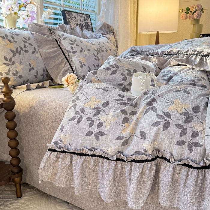 91家纺网 家纺一手货源 找家纺 唐人居 2025新款水洗亚麻四件套 蔓叶兰