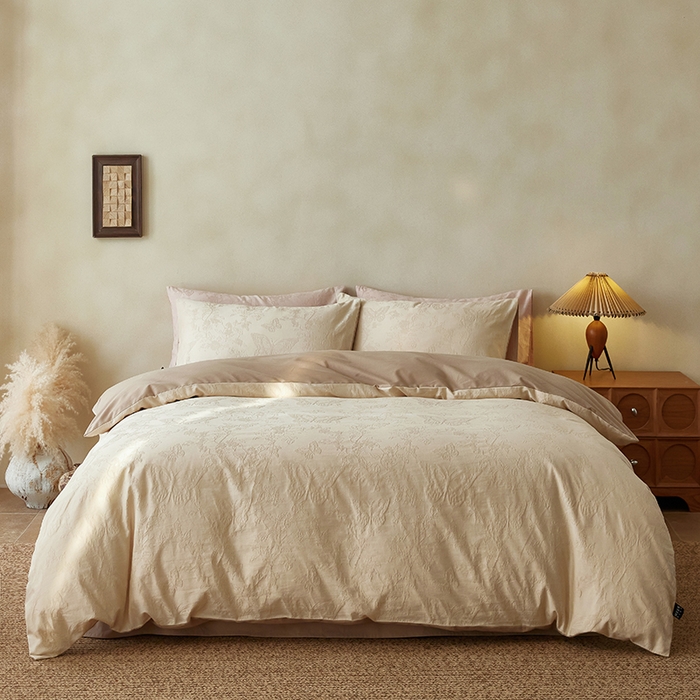 91家纺网 家纺一手货源 找家纺 风向标家纺 2025新款全棉纯棉提花磨毛四件套-蝶影繁花系列 蝶影-米咖