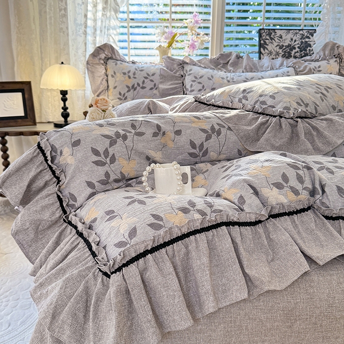 91家纺网 家纺一手货源 找家纺 唐人居 2025新款水洗亚麻四件套 蔓叶兰