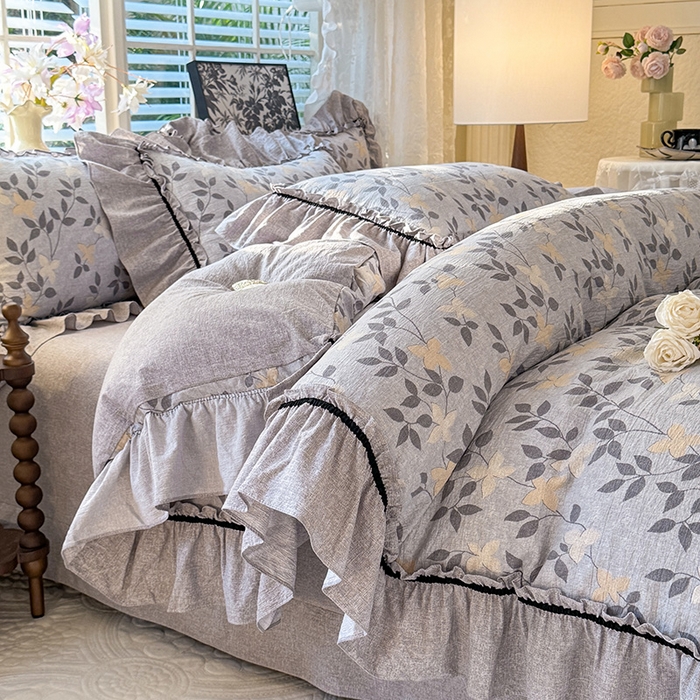 91家纺网 家纺一手货源 找家纺 唐人居 2025新款水洗亚麻四件套 蔓叶兰