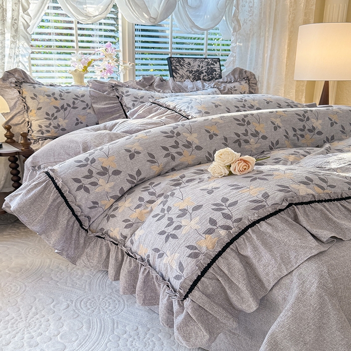 91家纺网 家纺一手货源 找家纺 唐人居 2025新款水洗亚麻四件套 蔓叶兰