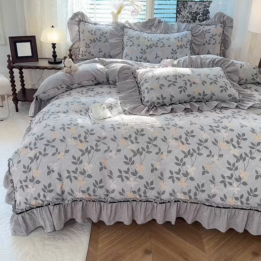 91家纺网 家纺一手货源 找家纺 唐人居 2025新款水洗亚麻四件套 蔓叶兰