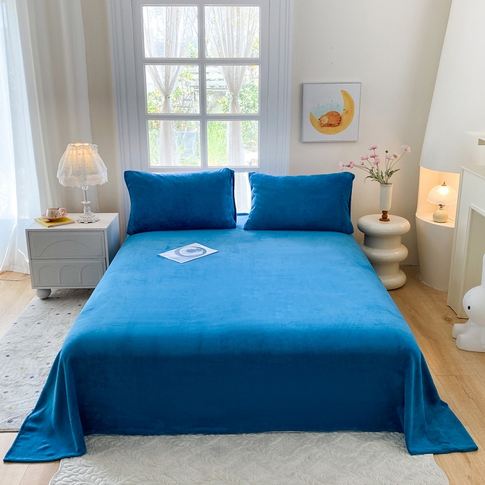 优米家纺 2025新款加厚舒适牛奶绒床单床单单件 纯色-藏蓝