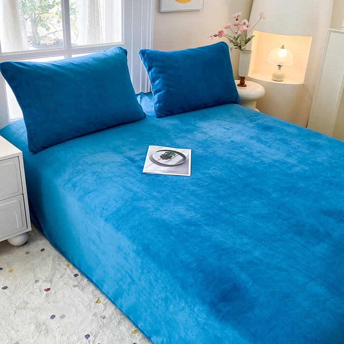 91家纺网 家纺一手货源 找家纺 优米家纺 2025新款加厚舒适牛奶绒床单床单单件 纯色-藏蓝