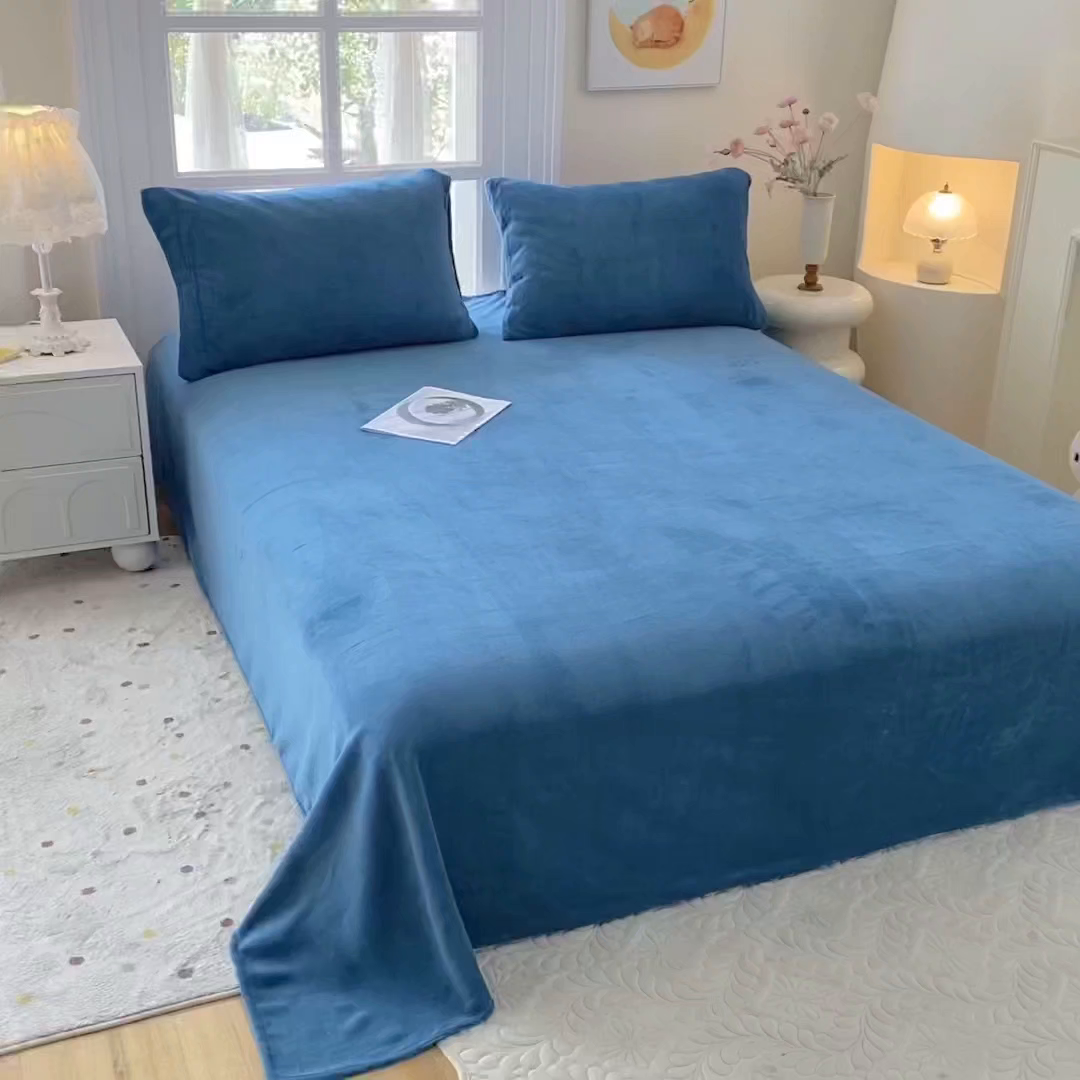 91家纺网 家纺一手货源 找家纺 优米家纺 2025新款加厚舒适牛奶绒床单床单单件 纯色-藏蓝