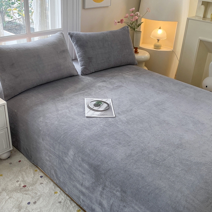 91家纺网 家纺一手货源 找家纺 优米家纺 2025新款加厚舒适牛奶绒床单床单单件 纯色-高级灰