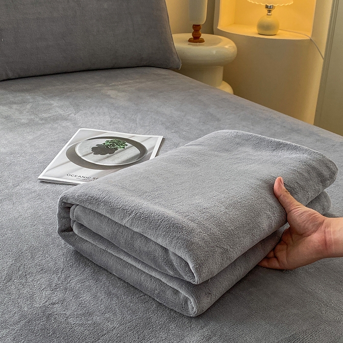 91家纺网 家纺一手货源 找家纺 优米家纺 2025新款加厚舒适牛奶绒床单床单单件 纯色-高级灰
