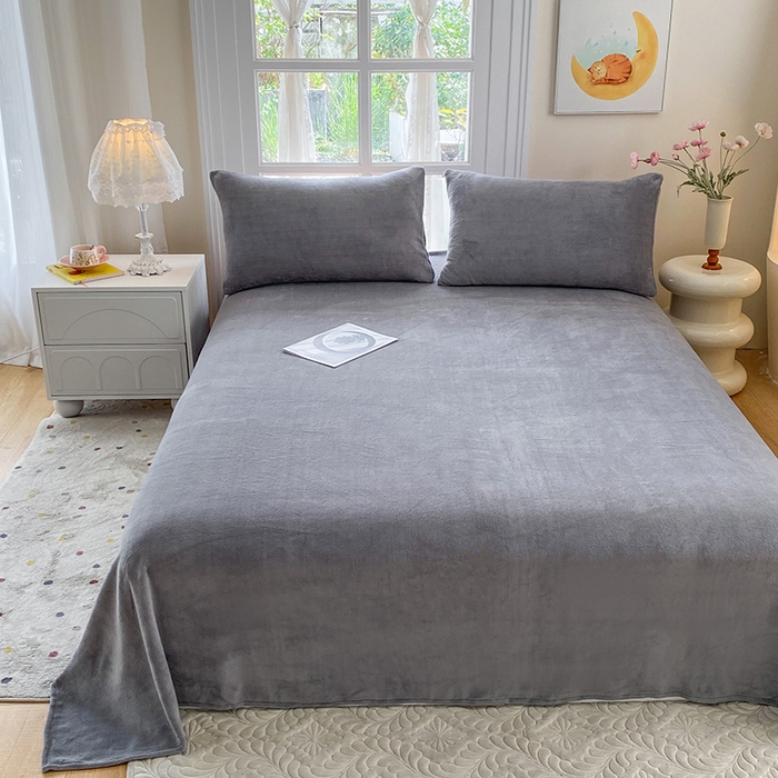 91家纺网 家纺一手货源 找家纺 优米家纺 2025新款加厚舒适牛奶绒床单床单单件 纯色-高级灰