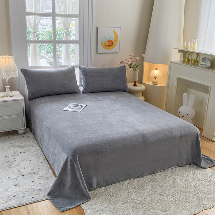 91家纺网 家纺一手货源 找家纺 优米家纺 2025新款加厚舒适牛奶绒床单床单单件 纯色-高级灰