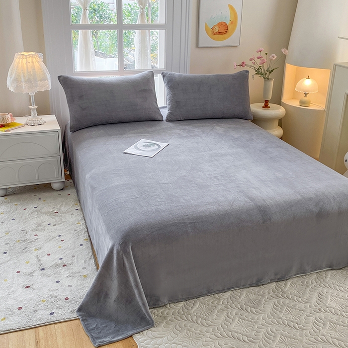 91家纺网 家纺一手货源 找家纺 优米家纺 2025新款加厚舒适牛奶绒床单床单单件 纯色-高级灰