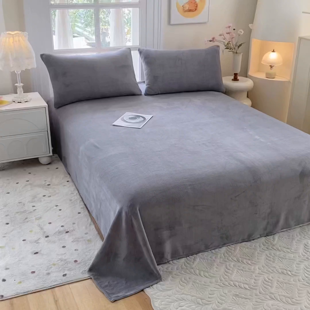 91家纺网 家纺一手货源 找家纺 优米家纺 2025新款加厚舒适牛奶绒床单床单单件 纯色-高级灰