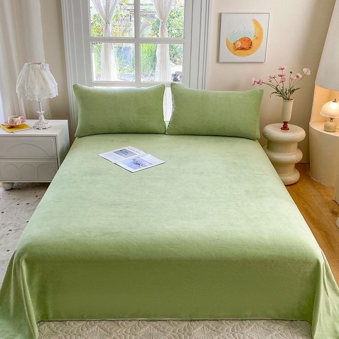 91家纺网 家纺一手货源 找家纺 优米家纺 2025新款加厚舒适牛奶绒床单床单单件 纯色-青草绿