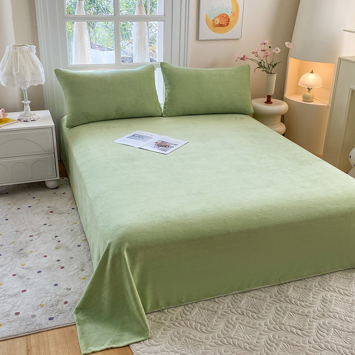 91家纺网 家纺一手货源 找家纺 优米家纺 2025新款加厚舒适牛奶绒床单床单单件 纯色-青草绿