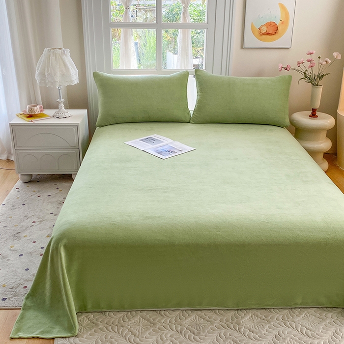 91家纺网 家纺一手货源 找家纺 优米家纺 2025新款加厚舒适牛奶绒床单床单单件 纯色-青草绿