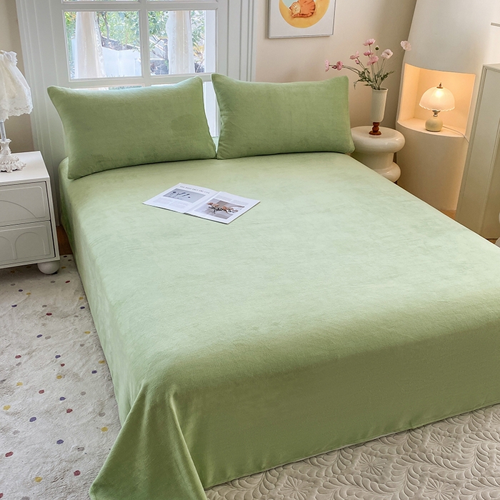 91家纺网 家纺一手货源 找家纺 优米家纺 2025新款加厚舒适牛奶绒床单床单单件 纯色-青草绿