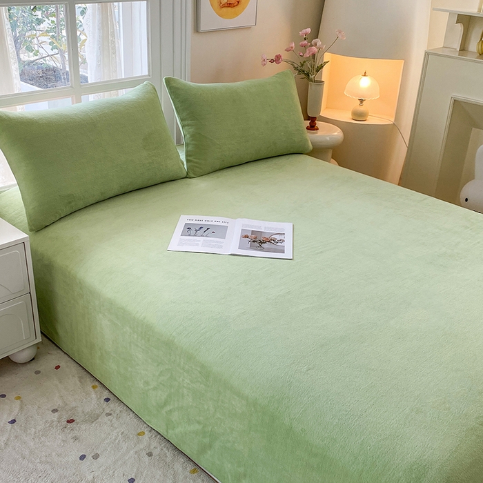 91家纺网 家纺一手货源 找家纺 优米家纺 2025新款加厚舒适牛奶绒床单床单单件 纯色-青草绿