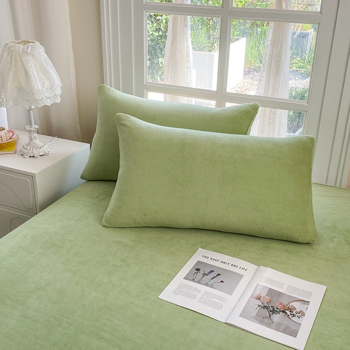 91家纺网 家纺一手货源 找家纺 优米家纺 2025新款加厚舒适牛奶绒床单床单单件 纯色-青草绿