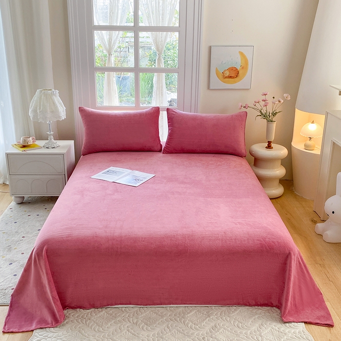 优米家纺 2025新款加厚舒适牛奶绒床单床单单件 纯色-西瓜红