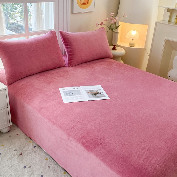 91家纺网 家纺一手货源 找家纺 优米家纺 2025新款加厚舒适牛奶绒床单床单单件 纯色-西瓜红