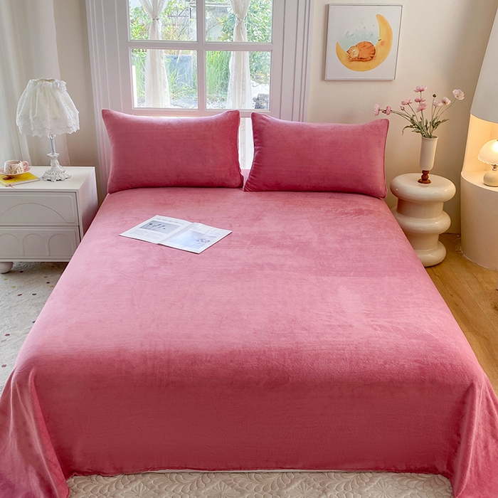 91家纺网 家纺一手货源 找家纺 优米家纺 2025新款加厚舒适牛奶绒床单床单单件 纯色-西瓜红