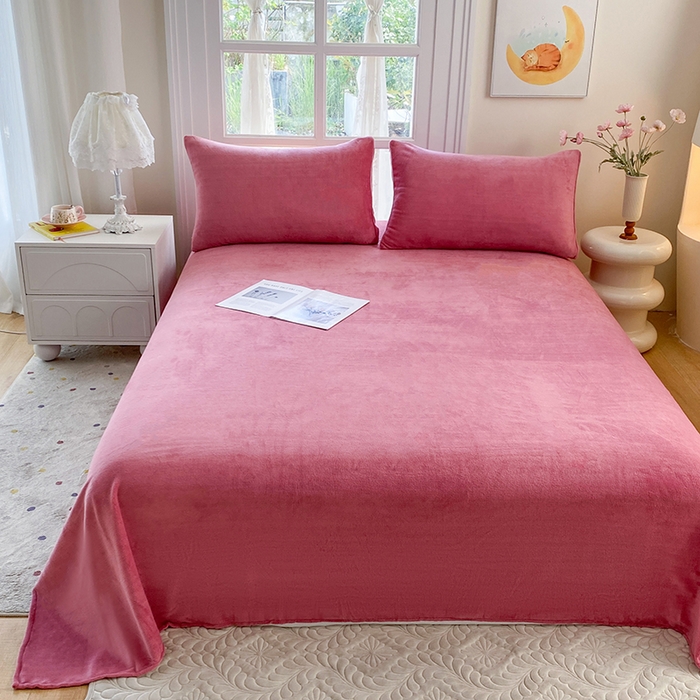 91家纺网 家纺一手货源 找家纺 优米家纺 2025新款加厚舒适牛奶绒床单床单单件 纯色-西瓜红