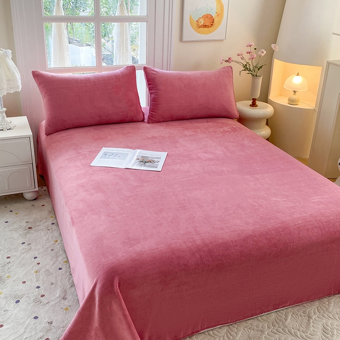 91家纺网 家纺一手货源 找家纺 优米家纺 2025新款加厚舒适牛奶绒床单床单单件 纯色-西瓜红