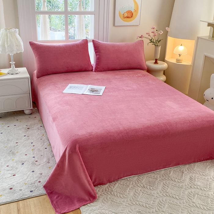 91家纺网 家纺一手货源 找家纺 优米家纺 2025新款加厚舒适牛奶绒床单床单单件 纯色-西瓜红