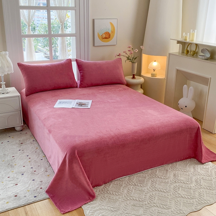 91家纺网 家纺一手货源 找家纺 优米家纺 2025新款加厚舒适牛奶绒床单床单单件 纯色-西瓜红