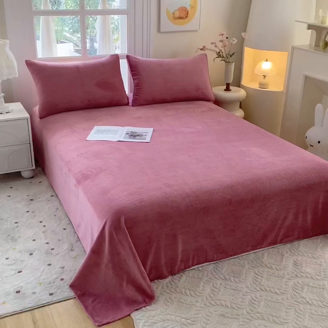 91家纺网 家纺一手货源 找家纺 优米家纺 2025新款加厚舒适牛奶绒床单床单单件 纯色-西瓜红