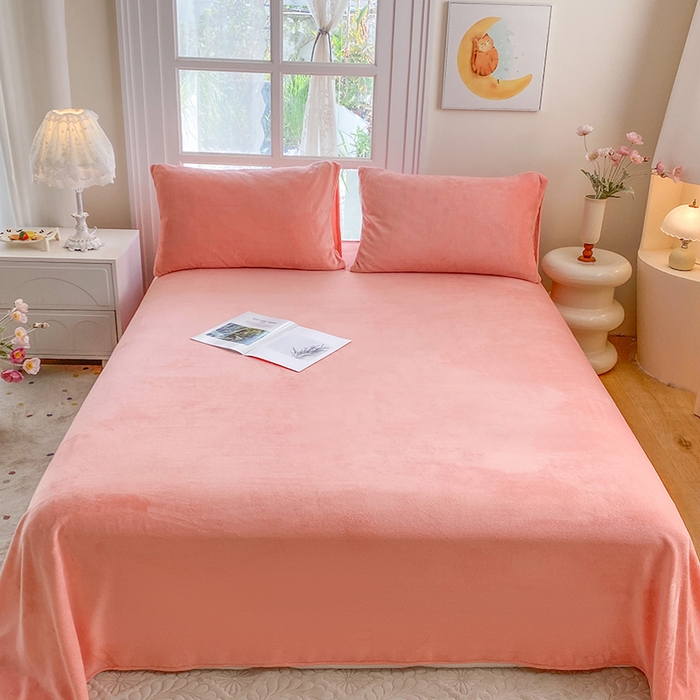 91家纺网 家纺一手货源 找家纺 优米家纺 2025新款加厚舒适牛奶绒床单床单单件 纯色-樱花粉