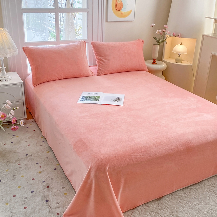 91家纺网 家纺一手货源 找家纺 优米家纺 2025新款加厚舒适牛奶绒床单床单单件 纯色-樱花粉
