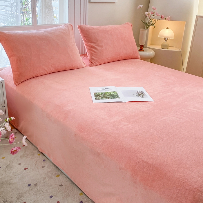 91家纺网 家纺一手货源 找家纺 优米家纺 2025新款加厚舒适牛奶绒床单床单单件 纯色-樱花粉