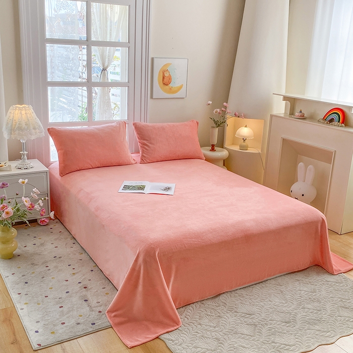 91家纺网 家纺一手货源 找家纺 优米家纺 2025新款加厚舒适牛奶绒床单床单单件 纯色-樱花粉