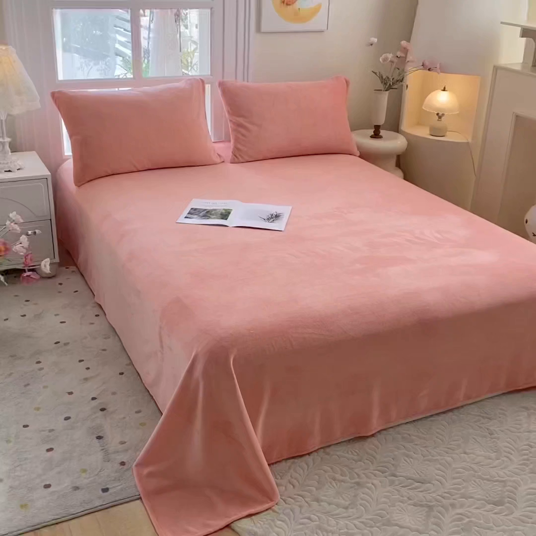 91家纺网 家纺一手货源 找家纺 优米家纺 2025新款加厚舒适牛奶绒床单床单单件 纯色-樱花粉