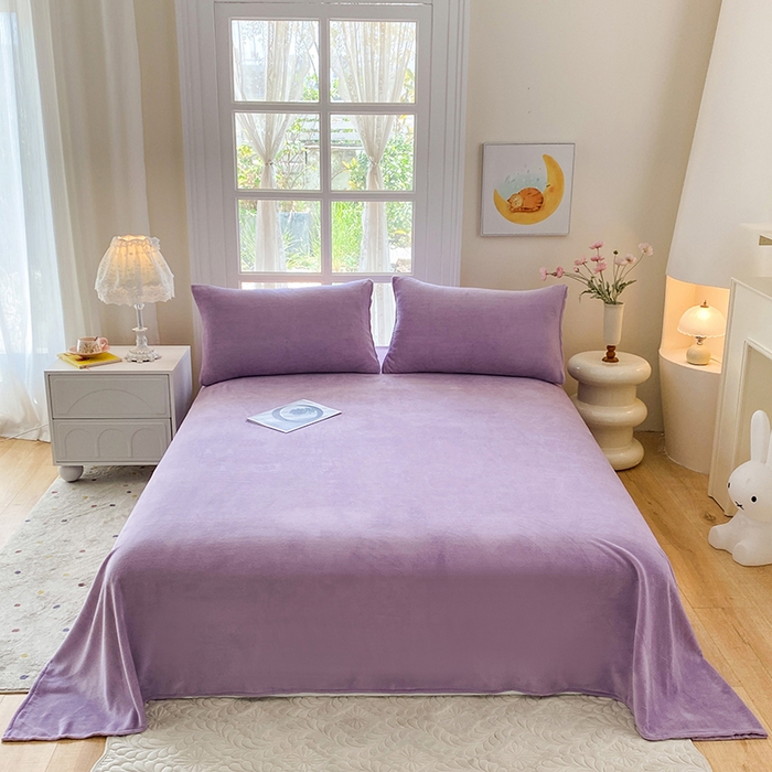 优米家纺 2025新款加厚舒适牛奶绒床单床单单件 纯色-紫罗兰